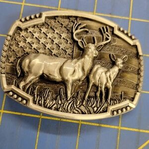 Deer & Doe w Flag in Background Western Buckle Unisex Brand New